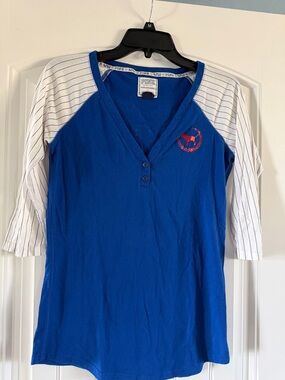 Victoria's Secret Royal Blue Raglan Henley with White Pinstripe Sleeves